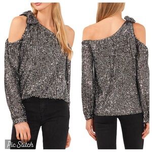 NWT Cece sequin one shoulder blouse with bow detail- Size XS